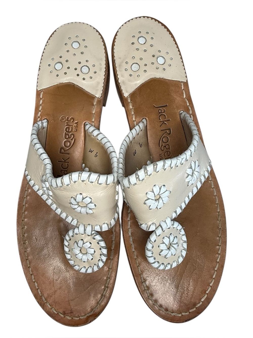 Jack Rogers leather thong sandals white  and bone Size 9